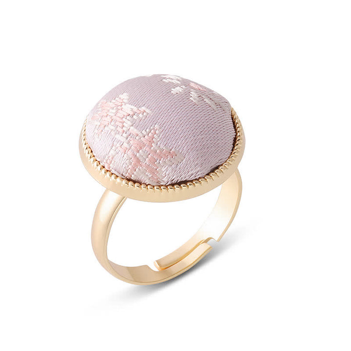 Buddha Stones Anillo redondo elegante bordado en brocado Song - Rosa (mismo tono de color – el estampado varía) - image 20