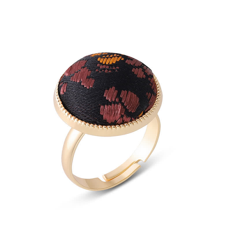 Buddha Stones Anillo redondo elegante bordado en brocado Song - Negro (mismo tono de color, el estampado varía) - image 15
