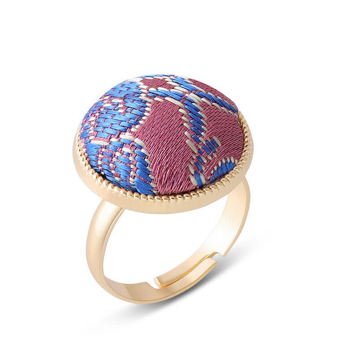 Buddha Stones Anillo redondo elegante bordado en brocado Song - Morado (mismo tono de color, el estampado varía) - image 17
