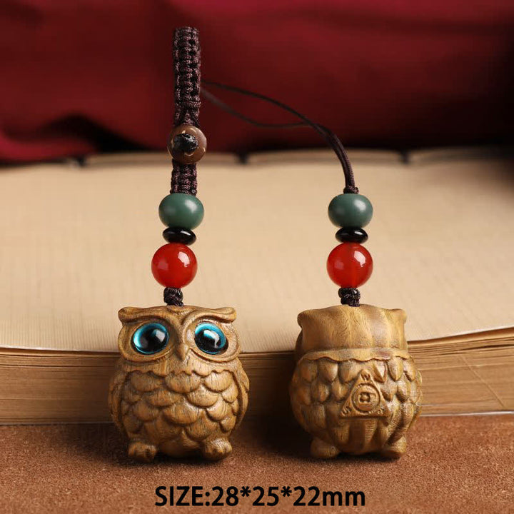 Buddha Stones Llaveros trenzados tallados a mano con diseño de búho de sándalo verde y serenidad. - image 8