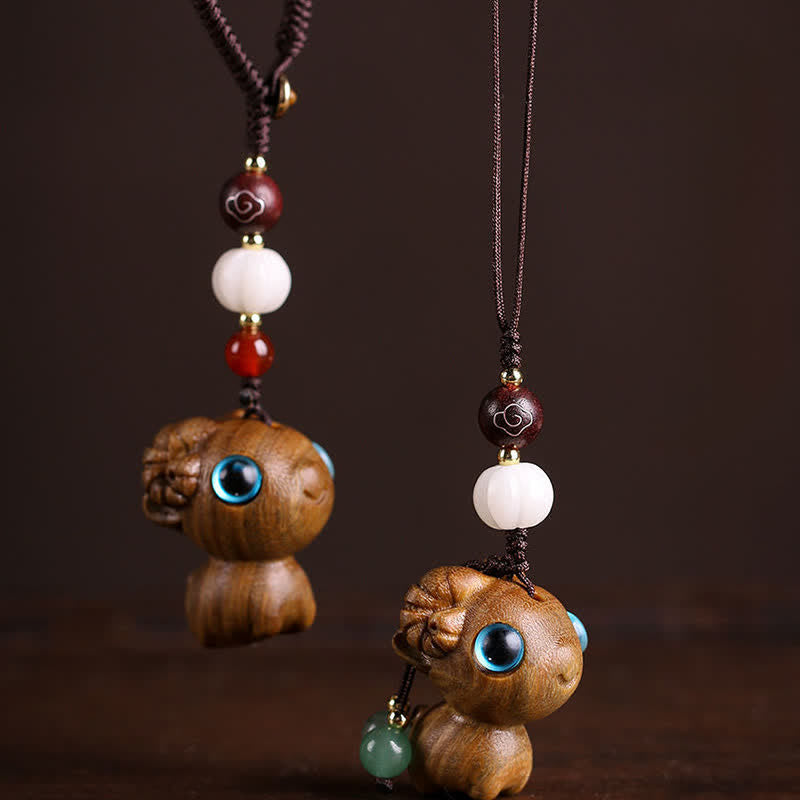 Buddha Stones Llaveros de sándalo verde con forma de oveja, tallados a mano, que traen buena suerte. - image 7