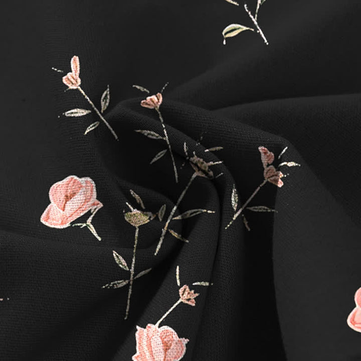 Buddha Stones Pantalones de mujer de lino y algodón con estampado vintage de rosas, cintura elástica y pernera ancha con bolsillos. - image 4