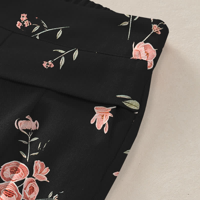 Buddha Stones Pantalones de mujer de lino y algodón con estampado vintage de rosas, cintura elástica y pernera ancha con bolsillos. - image 3