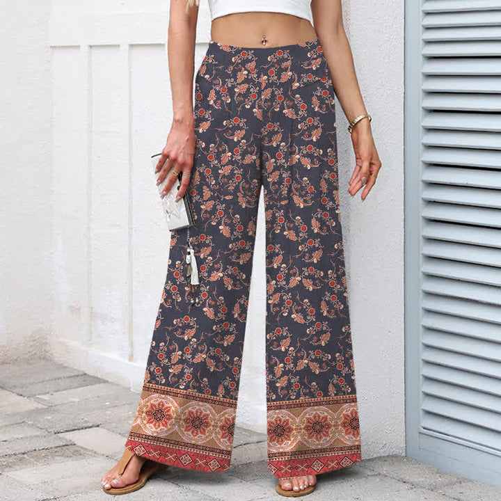 Buddha Stones Pantalones de mujer de algodón y lino con estampado floral bohemio, cintura elástica y pernera ancha con bolsillos. - image 6