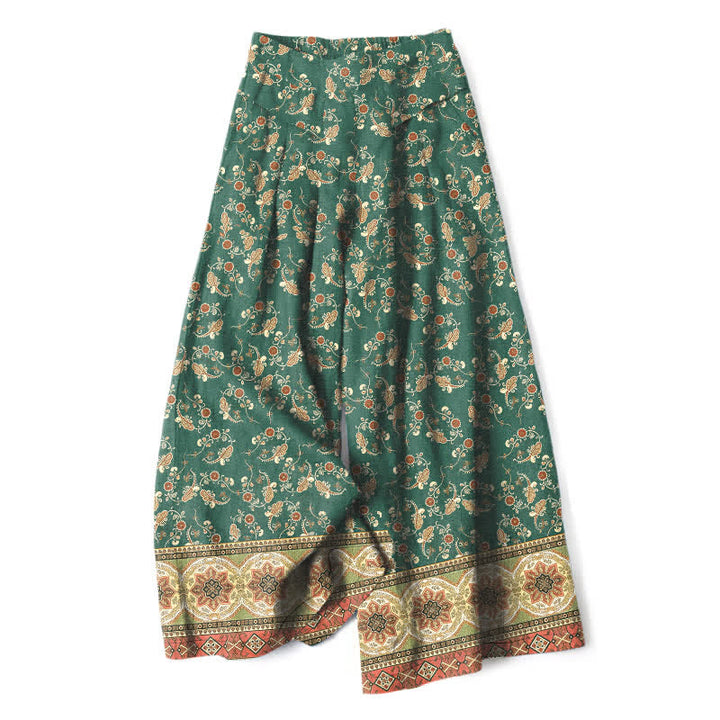 Buddha Stones Pantalones de mujer de algodón y lino con estampado floral bohemio, cintura elástica y pernera ancha con bolsillos. - Verde bosque - US16，UK/AU20，EU48 (3XL) - image 7