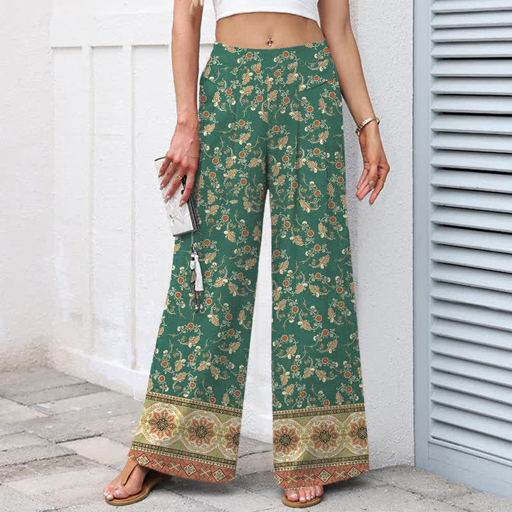 Buddha Stones Pantalones de mujer de algodón y lino con estampado floral bohemio, cintura elástica y pernera ancha con bolsillos. - image 8