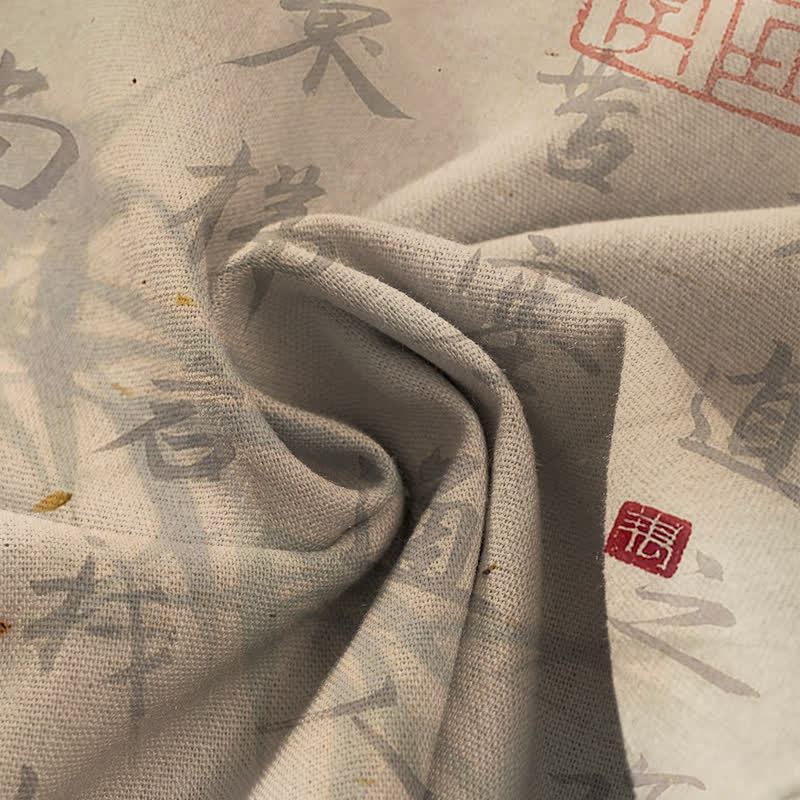 Buddha Stones Pantalones de mujer de algodón y lino con estampado de gato caligráfico, cintura elástica y pernera ancha con bolsillos. - image 4