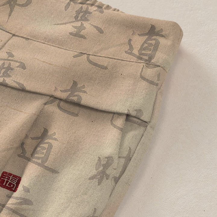 Buddha Stones Pantalones de mujer de algodón y lino con estampado de gato caligráfico, cintura elástica y pernera ancha con bolsillos. - image 3