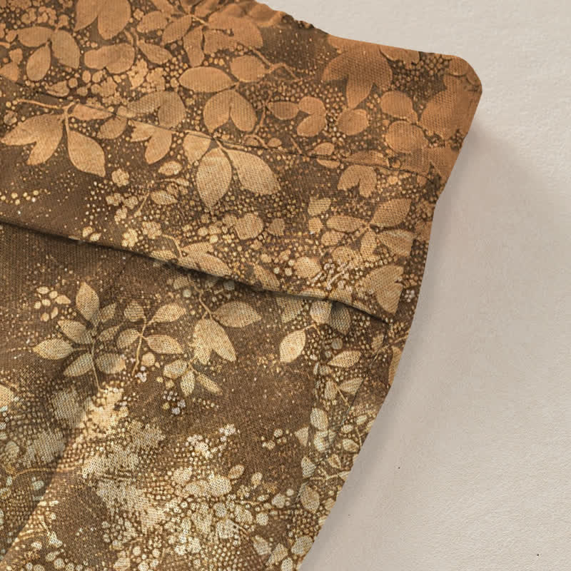 Buddha Stones Pantalones de mujer de algodón y lino con estampado floral de grullas, cintura elástica y pernera ancha con bolsillos. - image 3