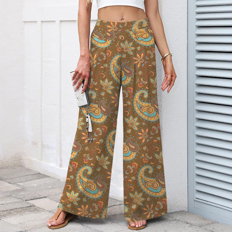 Buddha Stones Pantalones de mujer de algodón y lino con estampado floral paisley estilo bohemio, cintura elástica y pernera ancha con bolsillos. - image 6