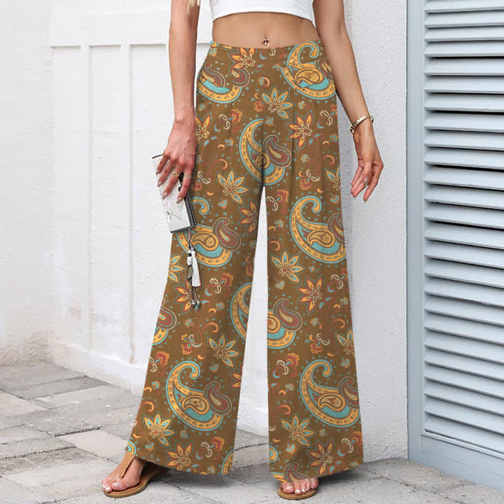 Buddha Stones Pantalones de mujer de algodón y lino con estampado floral paisley estilo bohemio, cintura elástica y pernera ancha con bolsillos. - image 6