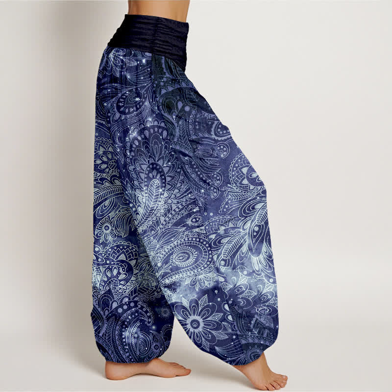 Buddha Stones Pantalones harem de mujer con elegante estampado paisley de algodón puro y cintura elástica. - image 2