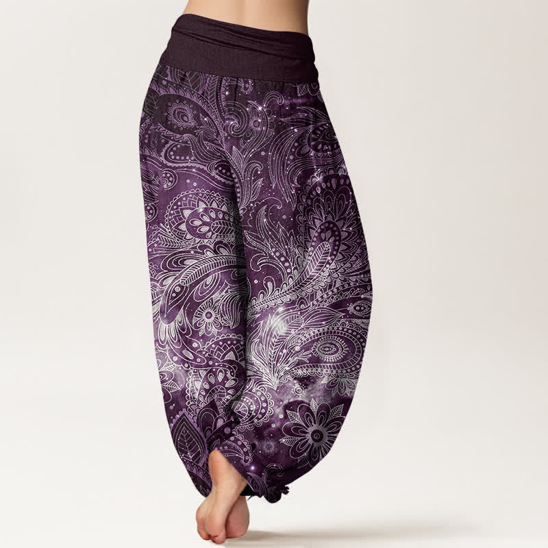 Buddha Stones Pantalones harem de mujer con elegante estampado paisley de algodón puro y cintura elástica. - image 6