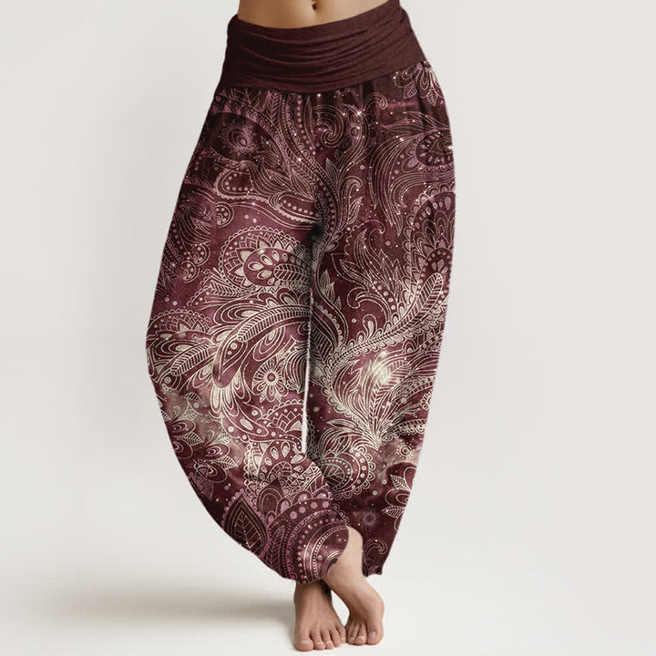 Buddha Stones Pantalones harem de mujer con elegante estampado paisley de algodón puro y cintura elástica. - Granate - US16，UK/AU20，EU48 (3XL) - image 8