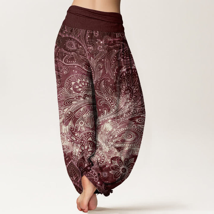 Buddha Stones Pantalones harem de mujer con elegante estampado paisley de algodón puro y cintura elástica. - image 9