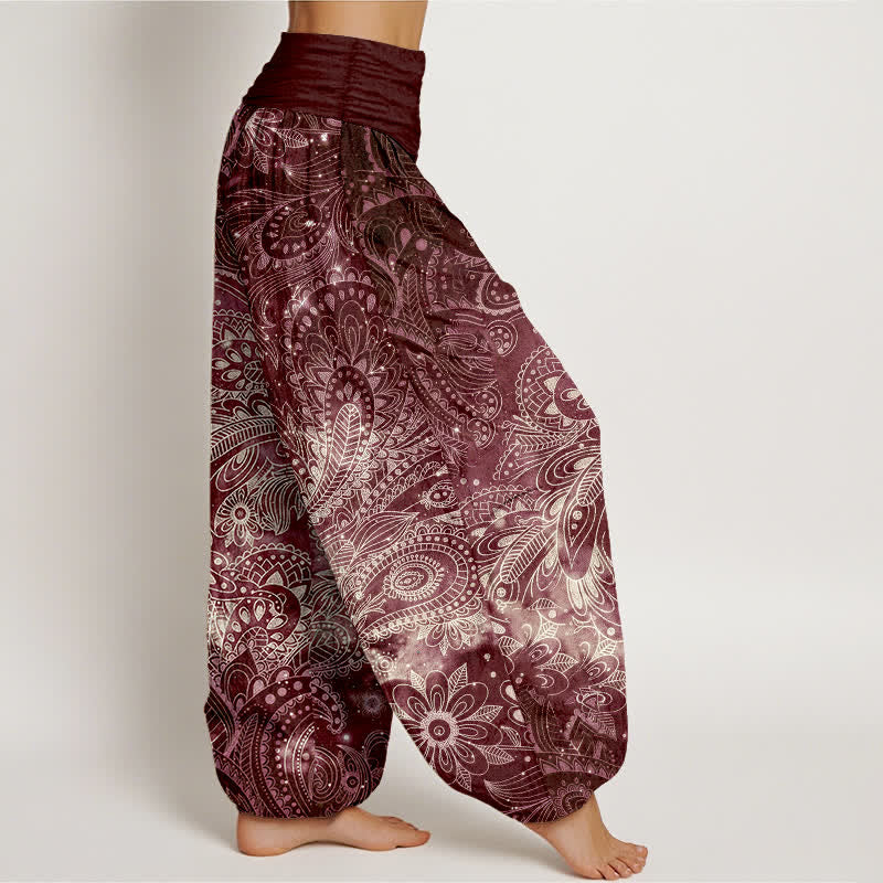 Buddha Stones Pantalones harem de mujer con elegante estampado paisley de algodón puro y cintura elástica. - image 10