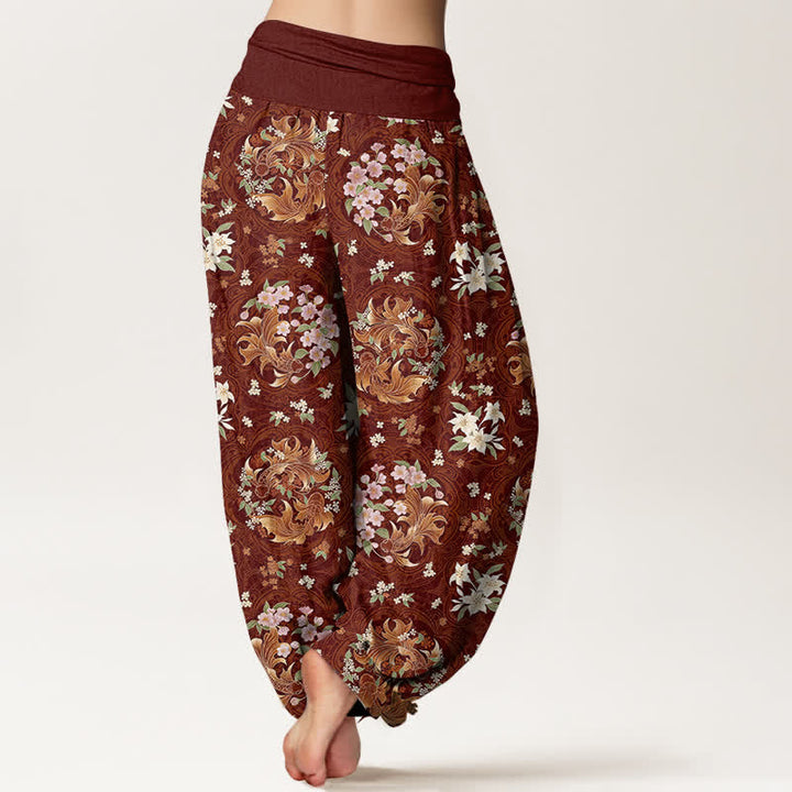 Buddha Stones Pantalones harem de mujer con cintura elástica y estampado floral de algodón puro. - image 6