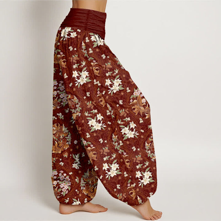 Buddha Stones Pantalones harem de mujer con cintura elástica y estampado floral de algodón puro. - image 7