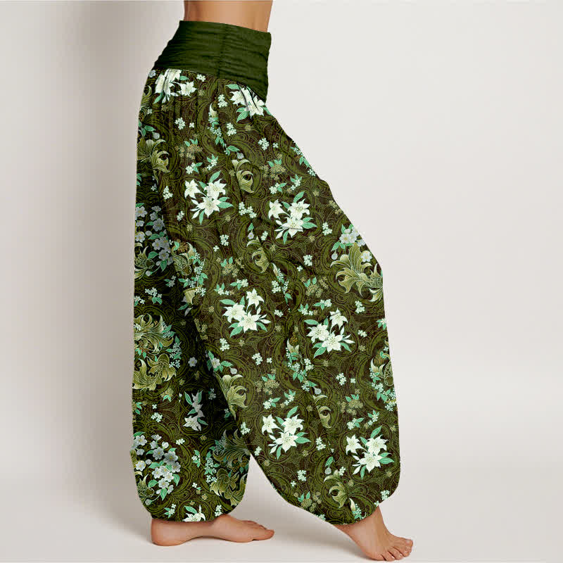 Buddha Stones Pantalones harem de mujer con cintura elástica y estampado floral de algodón puro. - image 10