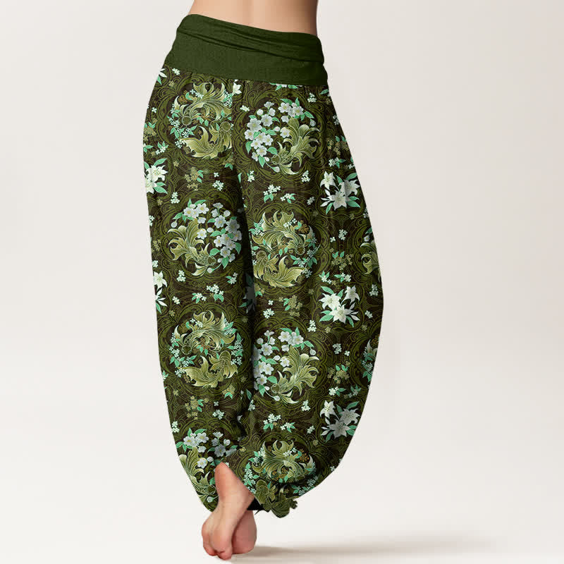 Buddha Stones Pantalones harem de mujer con cintura elástica y estampado floral de algodón puro. - image 9