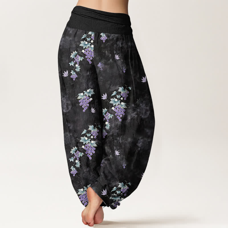 Buddha Stones Pantalones harem de algodón con estampado vintage de vid y cintura elástica para mujer. - image 1
