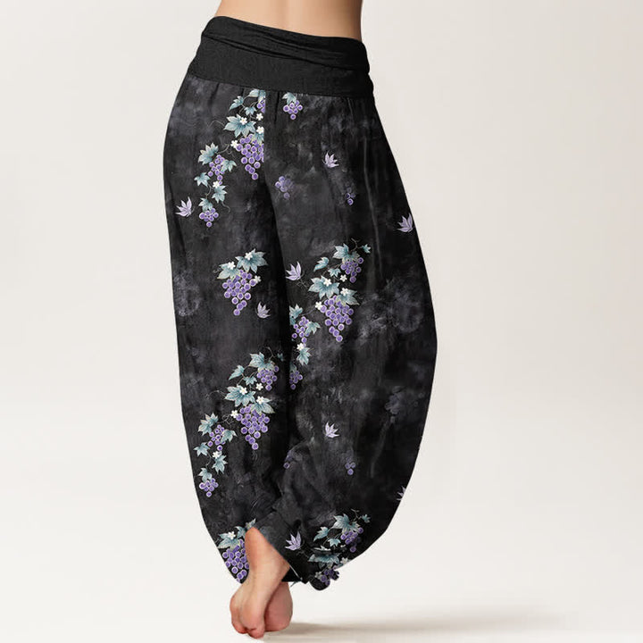 Buddha Stones Pantalones harem de algodón con estampado vintage de vid y cintura elástica para mujer. - image 1