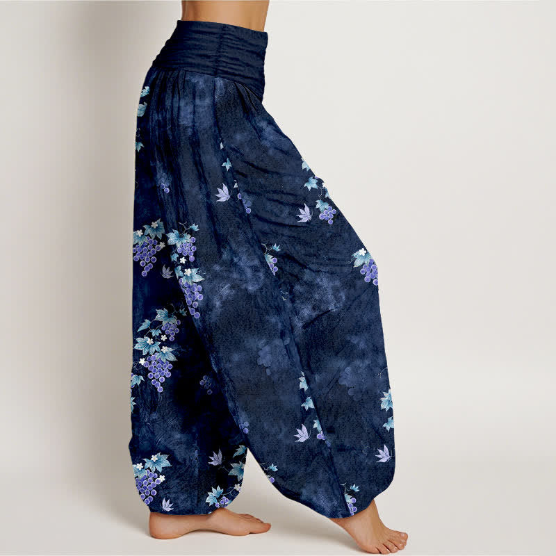 Buddha Stones Pantalones harem de algodón con estampado vintage de vid y cintura elástica para mujer. - image 7