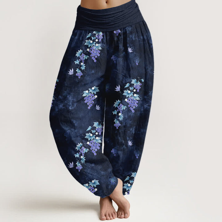 Buddha Stones Pantalones harem de algodón con estampado vintage de vid y cintura elástica para mujer. - Marina de guerra - US16，UK/AU20，EU48 (3XL) - image 5