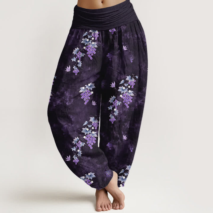 Buddha Stones Pantalones harem de algodón con estampado vintage de vid y cintura elástica para mujer. - Índigo - US16，UK/AU20，EU48 (3XL) - image 8