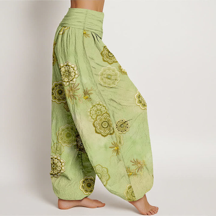 Buddha Stones Pantalones harem de mujer con cintura elástica y estampado floral de mandala de algodón puro para mujer. - image 7