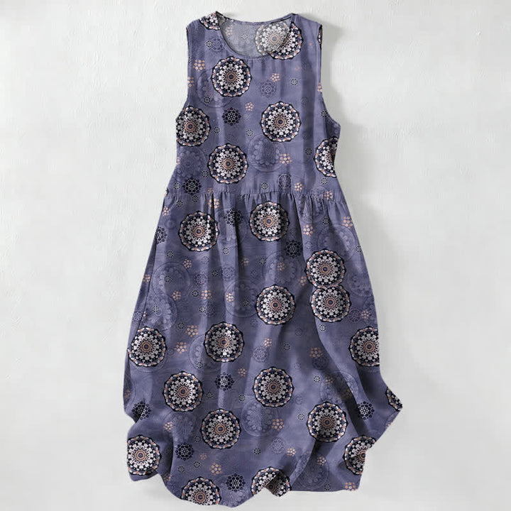 Buddha Stones Vestido midi de verano informal estilo bohemio con estampado de medallón de mandala para mujer, sin mangas y con bolsillos. - Morado medio - US16，UK/AU20，EU48 (3XL) - image 5
