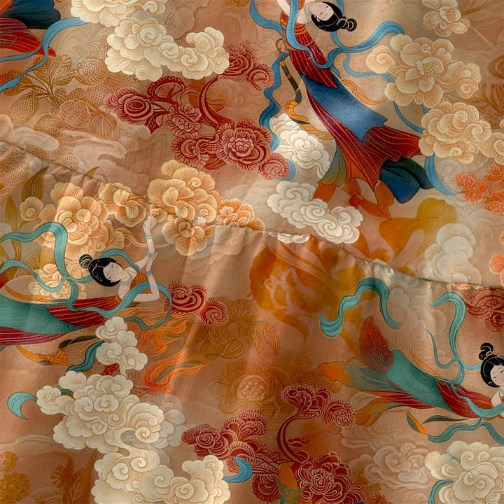 Buddha Stones Vestido midi de verano informal para mujer con estampado de nubes orientales y bolsillos. - image 1