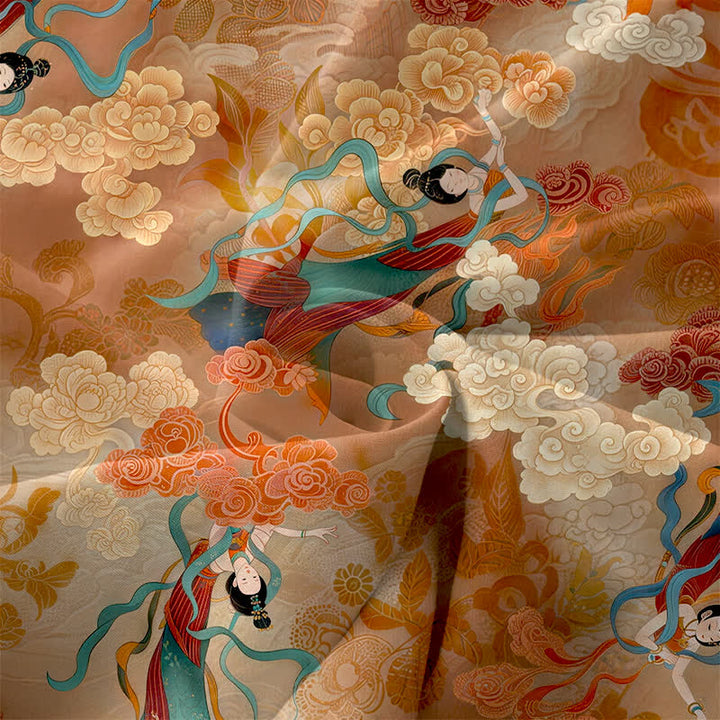 Buddha Stones Vestido midi de verano informal para mujer con estampado de nubes orientales y bolsillos. - image 3