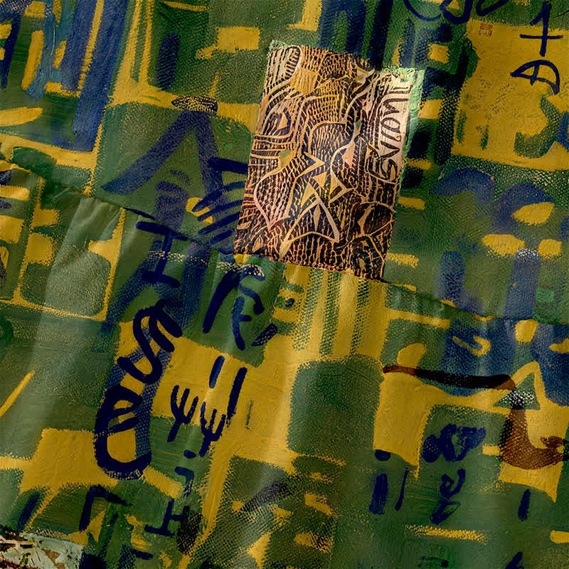 Buddha Stones Vestido midi de verano informal para mujer con estampado geométrico abstracto tipo patchwork y bolsillos. - image 1