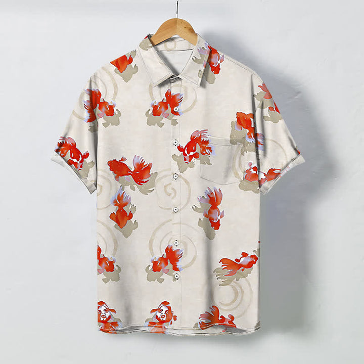 Buddha Stones Camisa de manga corta para hombre con botones y estampado de ondas de peces koi rojos, resistente a las arrugas. - Lino - US/UK/AU48, UE58 (4XL) - image 6