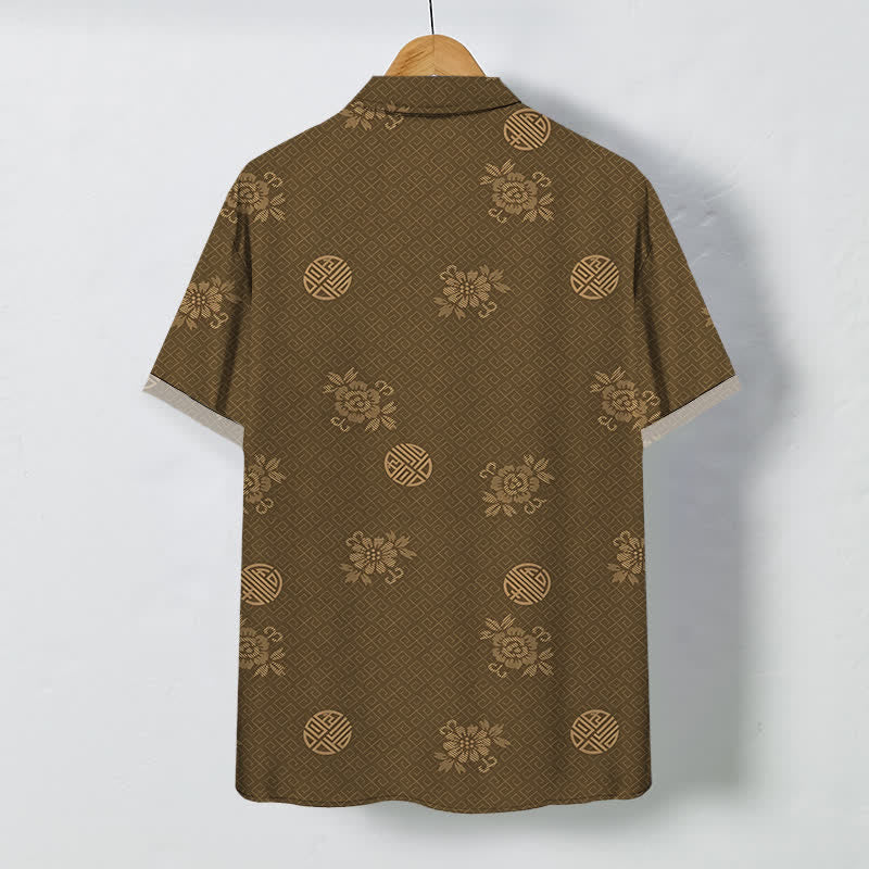 Buddha Stones Camisa transpirable de manga corta para hombre con botones y estampado geométrico floral tipo medallón. - image 1