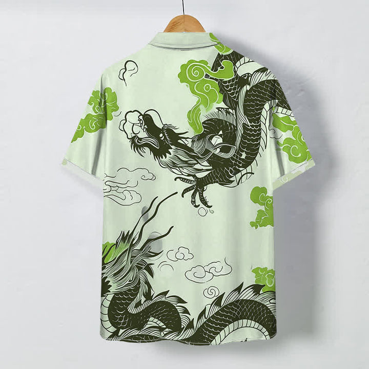 Buddha Stones Camisa de manga corta para hombre con botones y estampado de nube de dragón oriental, resistente a las arrugas. - image 7