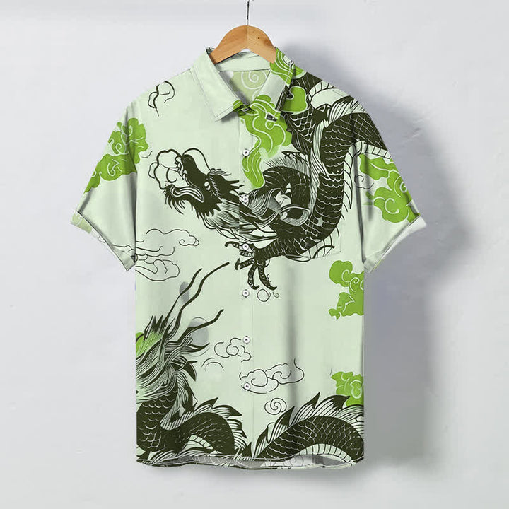 Buddha Stones Camisa de manga corta para hombre con botones y estampado de nube de dragón oriental, resistente a las arrugas. - Gotas de miel - US/UK/AU48, UE58 (4XL) - image 6