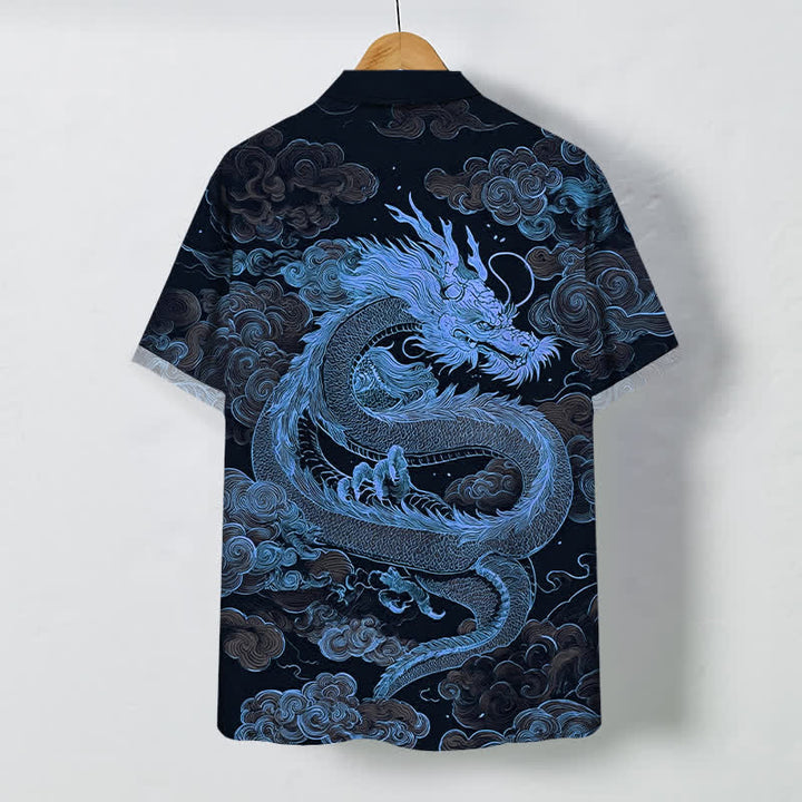Buddha Stones Camisa de manga corta para hombre con botones y estampado de nube de dragón dorado, resistente a las arrugas. - image 11