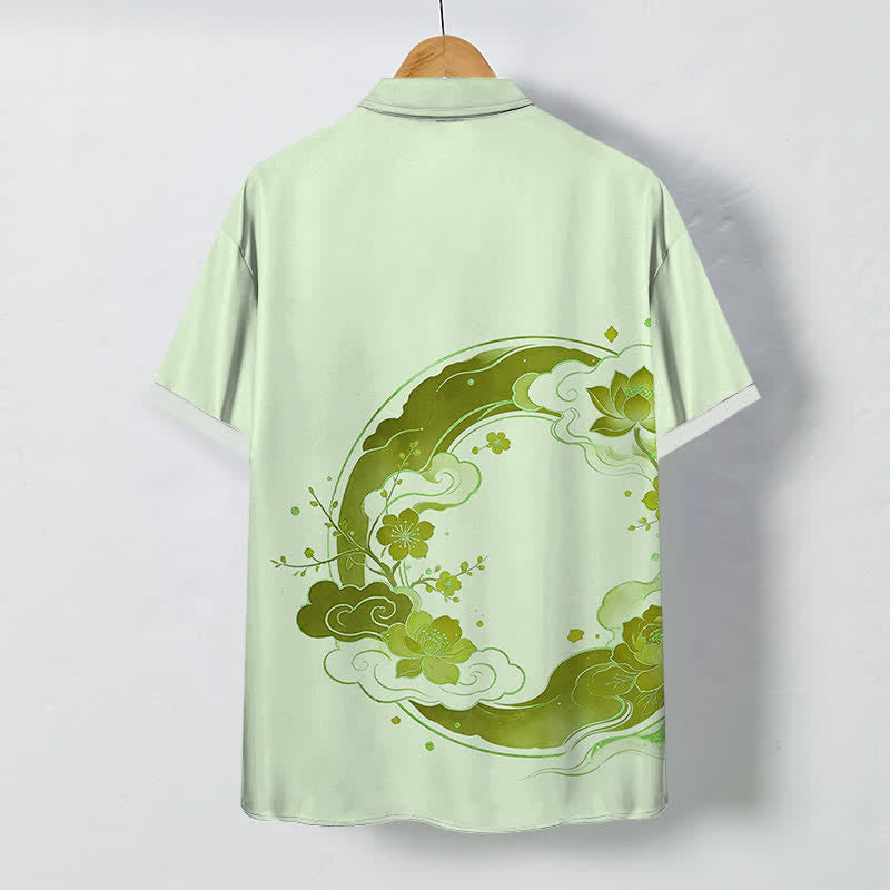 Buddha Stones Camisa de manga corta transpirable para hombre con estampado floral oriental de loto, flores de durazno y nubes. - image 7