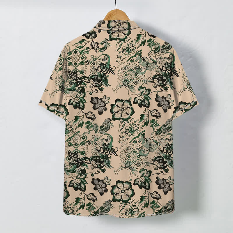 Buddha Stones Camisa de manga corta para hombre con botones y estampado floral tropical, resistente a las arrugas. - image 1