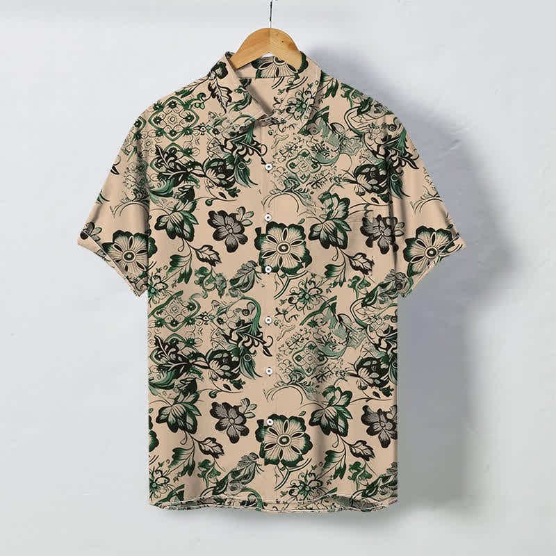 Buddha Stones Camisa de manga corta para hombre con botones y estampado floral tropical, resistente a las arrugas. - Navajo Blanco - US/UK/AU48, UE58 (4XL) - image 0