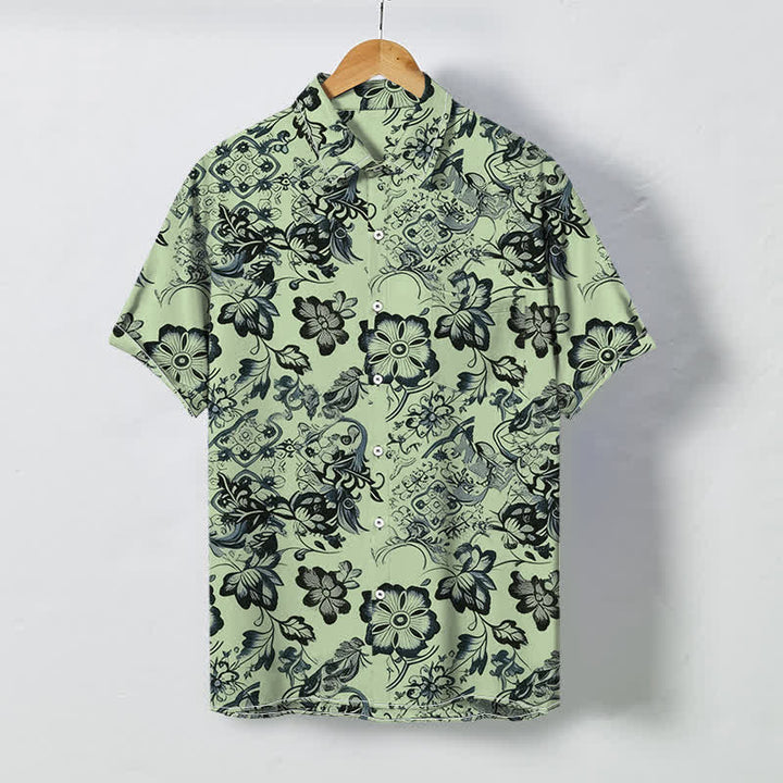 Buddha Stones Camisa de manga corta para hombre con botones y estampado floral tropical, resistente a las arrugas. - Verde pálido - US/UK/AU48, UE58 (4XL) - image 6