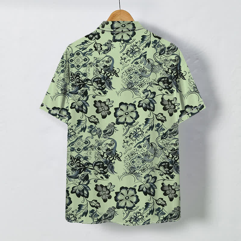 Buddha Stones Camisa de manga corta para hombre con botones y estampado floral tropical, resistente a las arrugas. - image 7