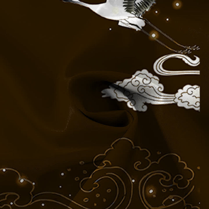 Buddha Stones Camisa de manga corta para hombre con botones y estampado de grullas voladoras y nubes, resistente a las arrugas. - image 14