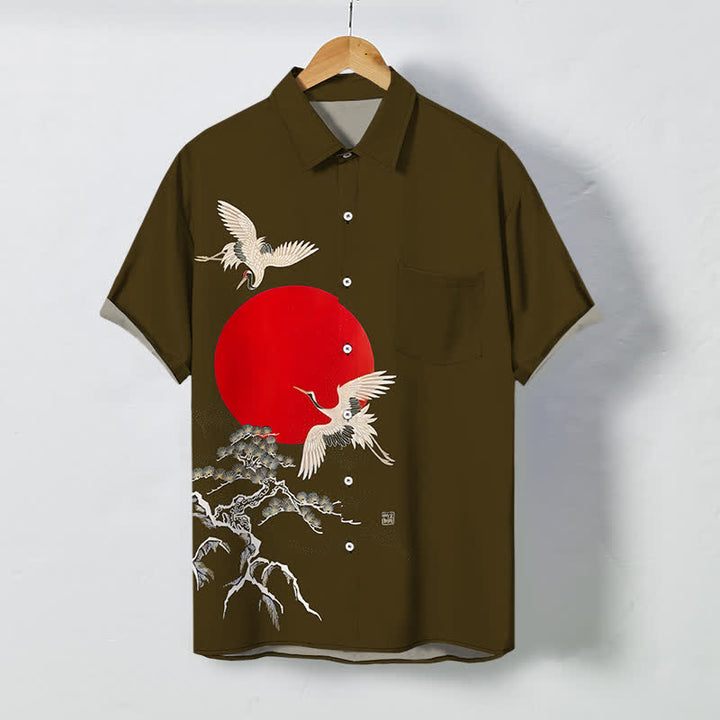 Buddha Stones Camisa de manga corta para hombre con botones y estampado de pino y grulla roja, resistente a las arrugas. - Vara de oro oscura - US/UK/AU48, UE58 (4XL) - image 5