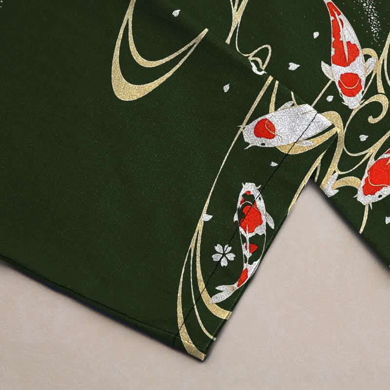 Buddha Stones Pantalones de hombre de algodón con estampado de peces koi rojos y blancos y corte ajustado, con bolsillos. - image 3
