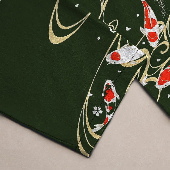 Buddha Stones Pantalones de hombre de algodón con estampado de peces koi rojos y blancos y corte ajustado, con bolsillos. - image 3