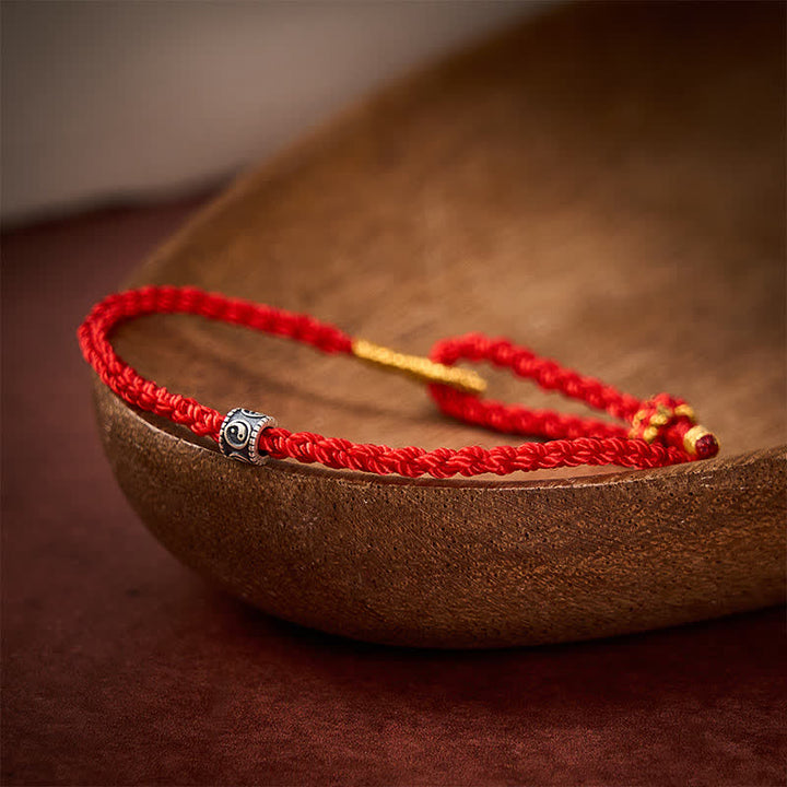 Buddha Stones Pulsera minimalista tejida a mano con hilo negro y rojo y diseño Yin Yang para protección. - image 3