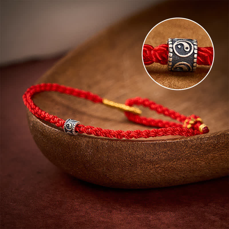 Buddha Stones Pulsera minimalista tejida a mano con hilo negro y rojo y diseño Yin Yang para protección. - Lacre - Hilo rojo (Protección♥Suerte) - image 0